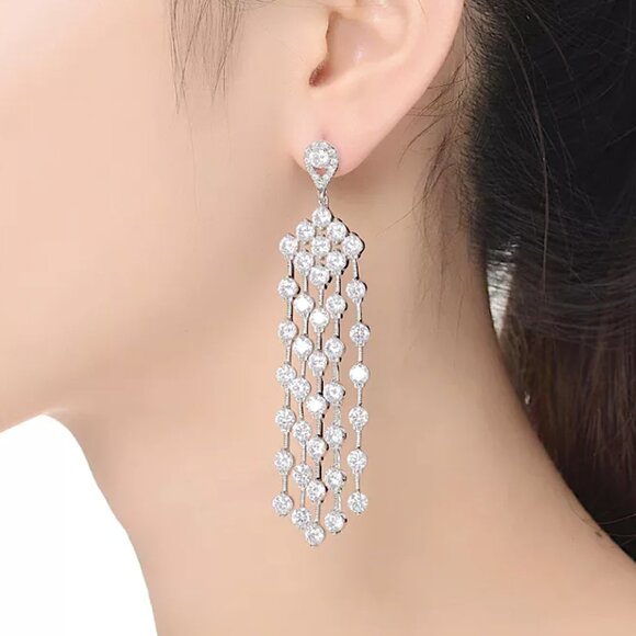 NEW ~ Anthropologie Genevive CZ Long Chandelier Earrings
